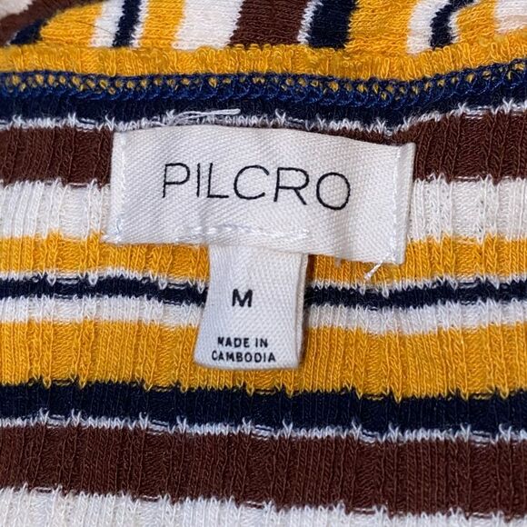 Anthropologie Pilcro Ribbed Halter Tank Yellow Brown White Stripes Women’s M - Picture 3 of 3